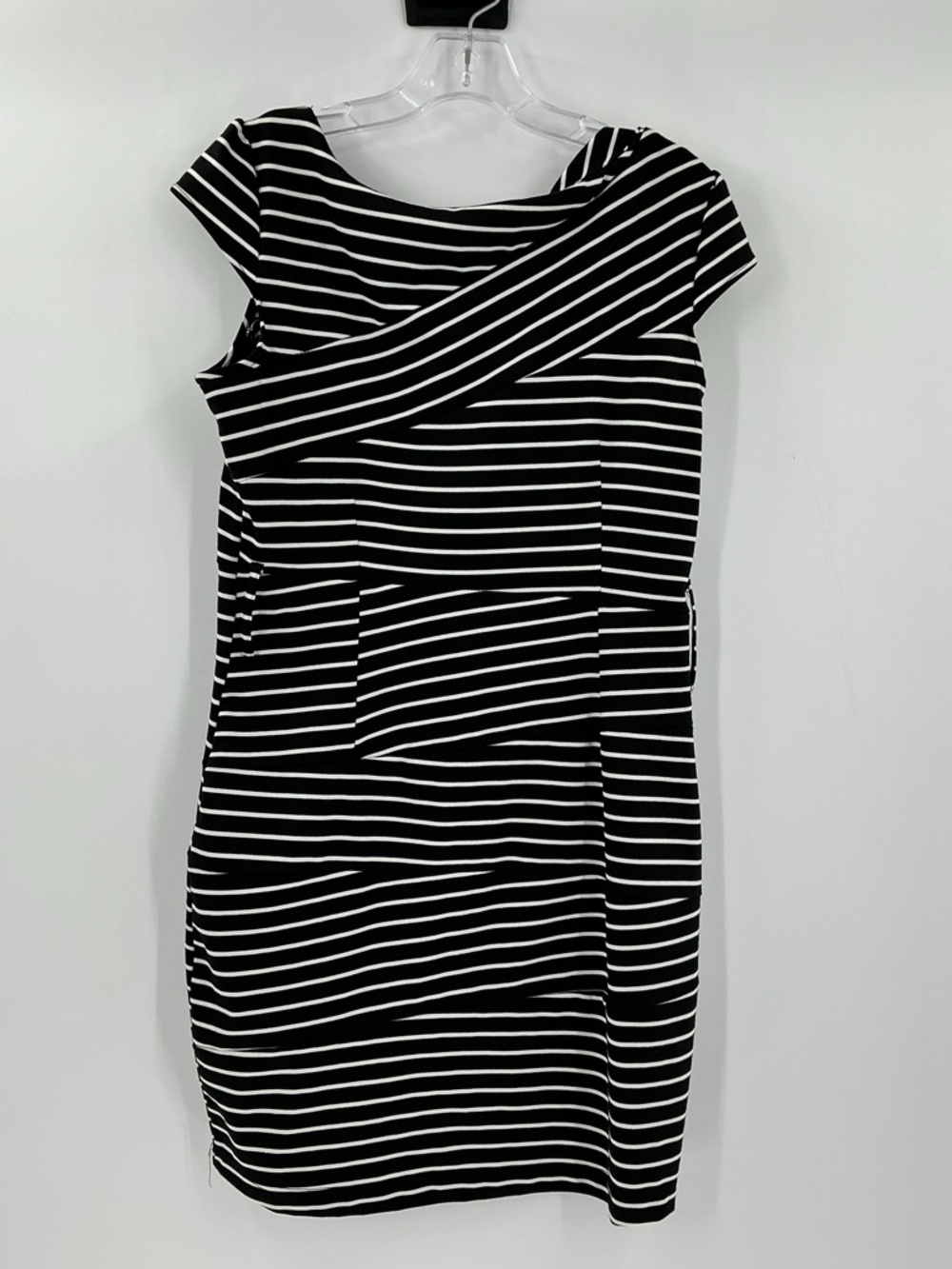 DOTS BRAND DRESS Black & White Striped Cap-Sleeve Sheath Dress